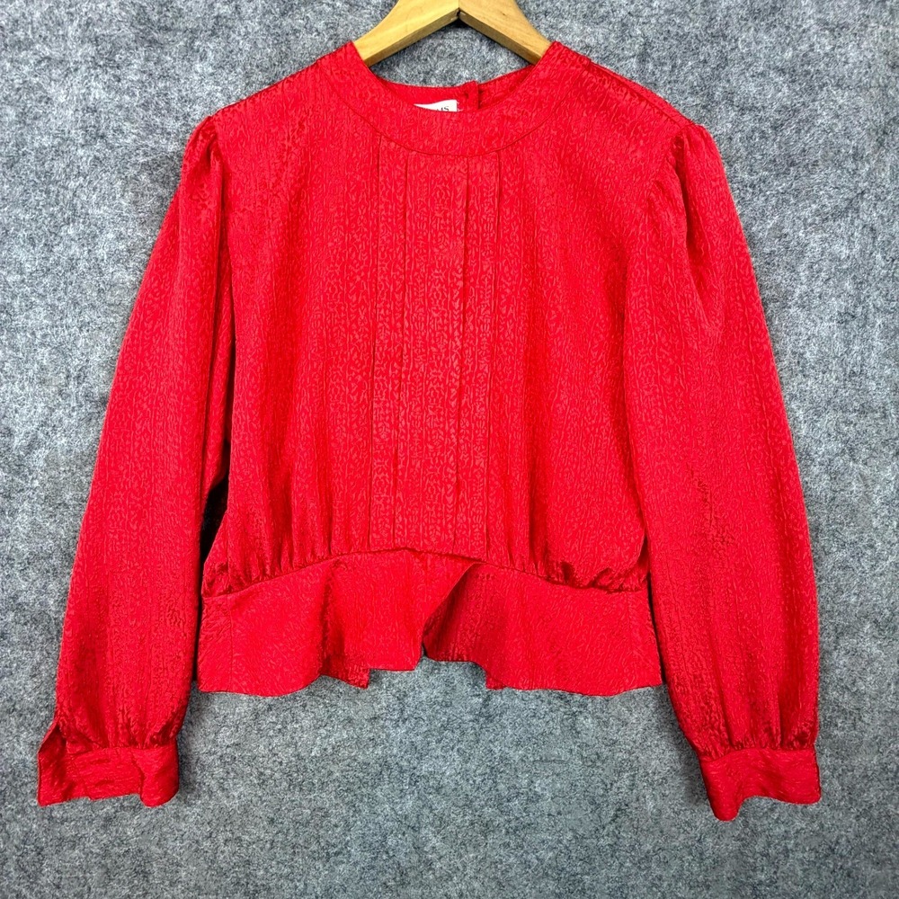 Vintage Lloyd Williams Office Blouse Womens‎ 8P Red Jacquard Silky Satin Siren